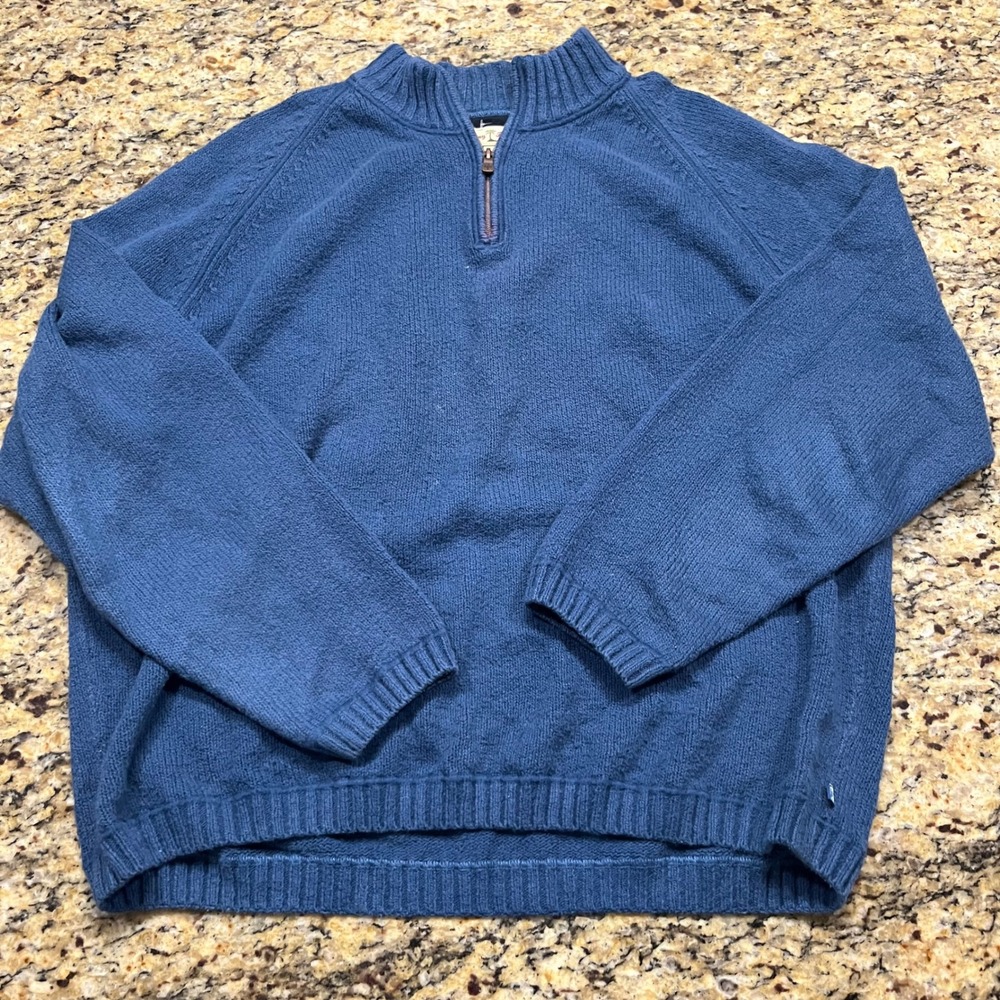 Tommy Bahama Blue 100% Cotton Quarter Zip Pullover Sweater Men XL‎ Casual Knit